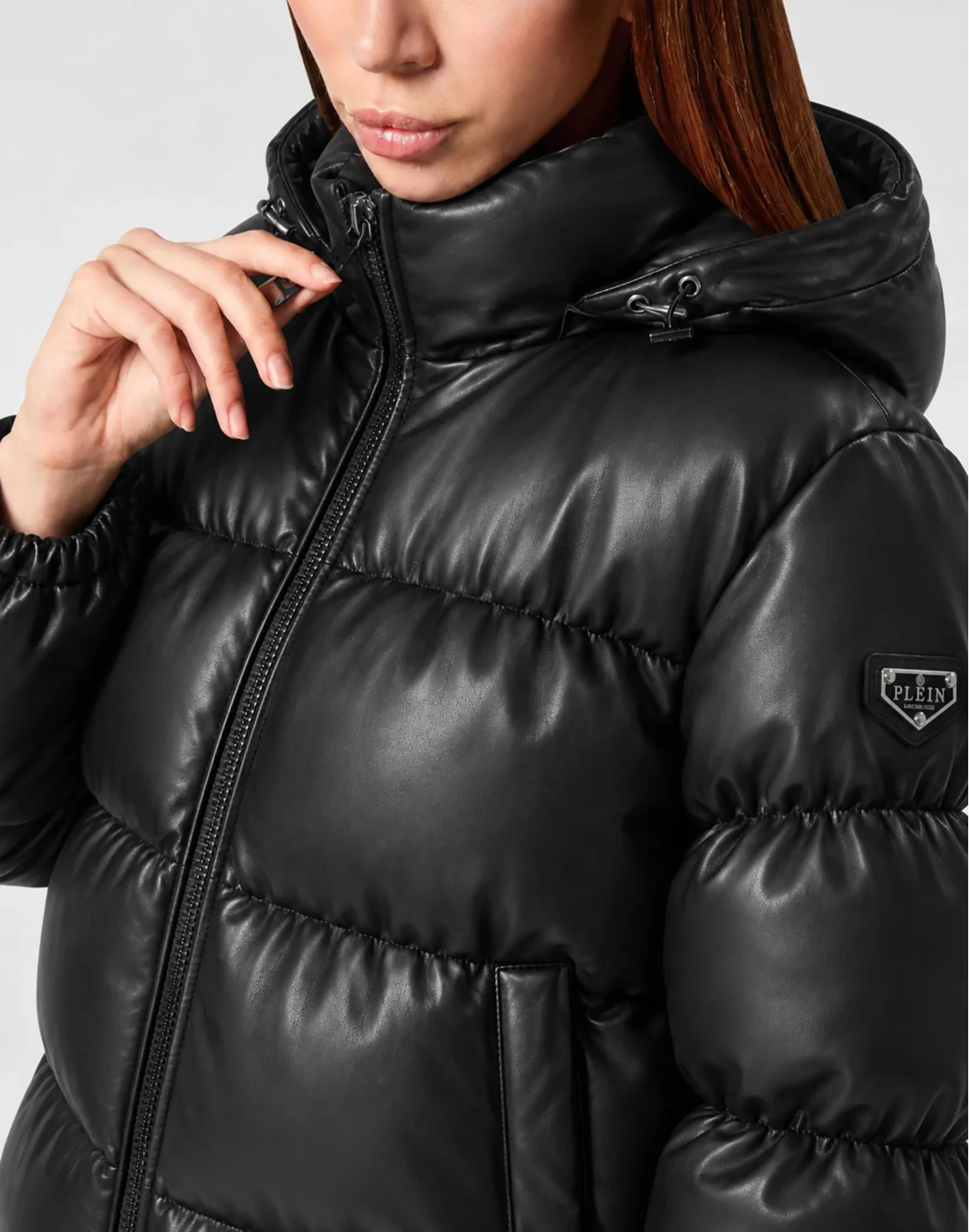 Eco Leather Puffer Jacket, цвет: Черный