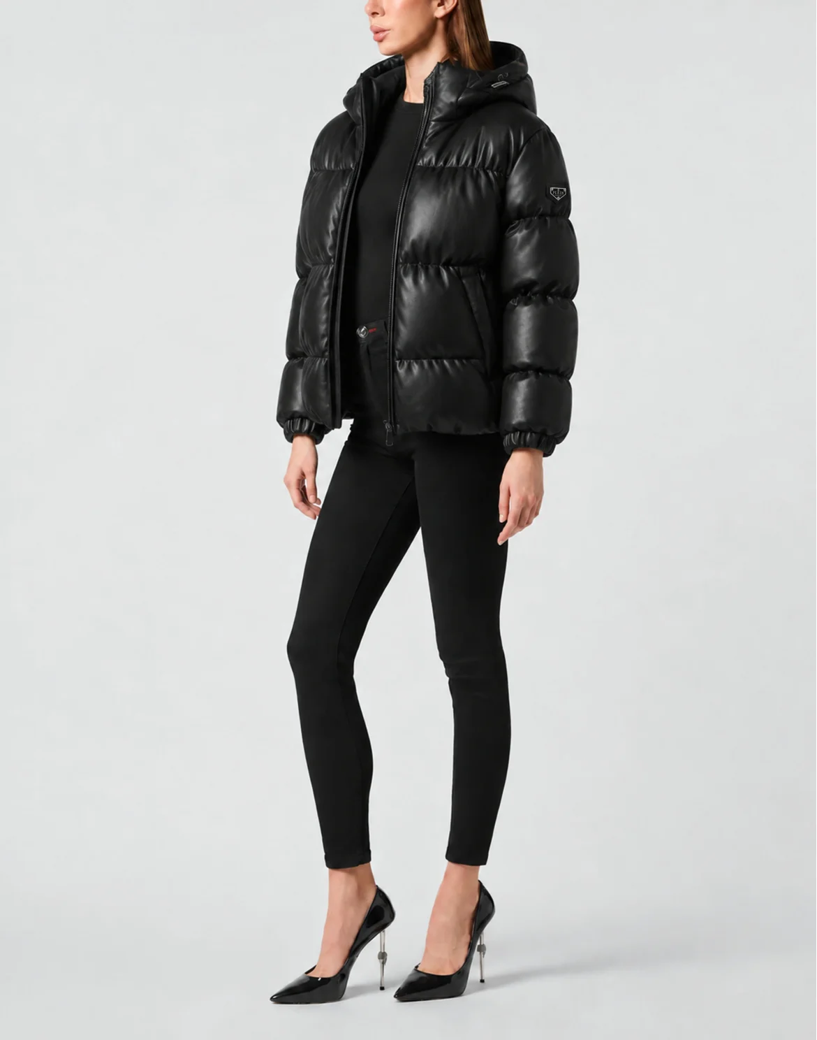 Eco Leather Puffer Jacket, цвет: Черный