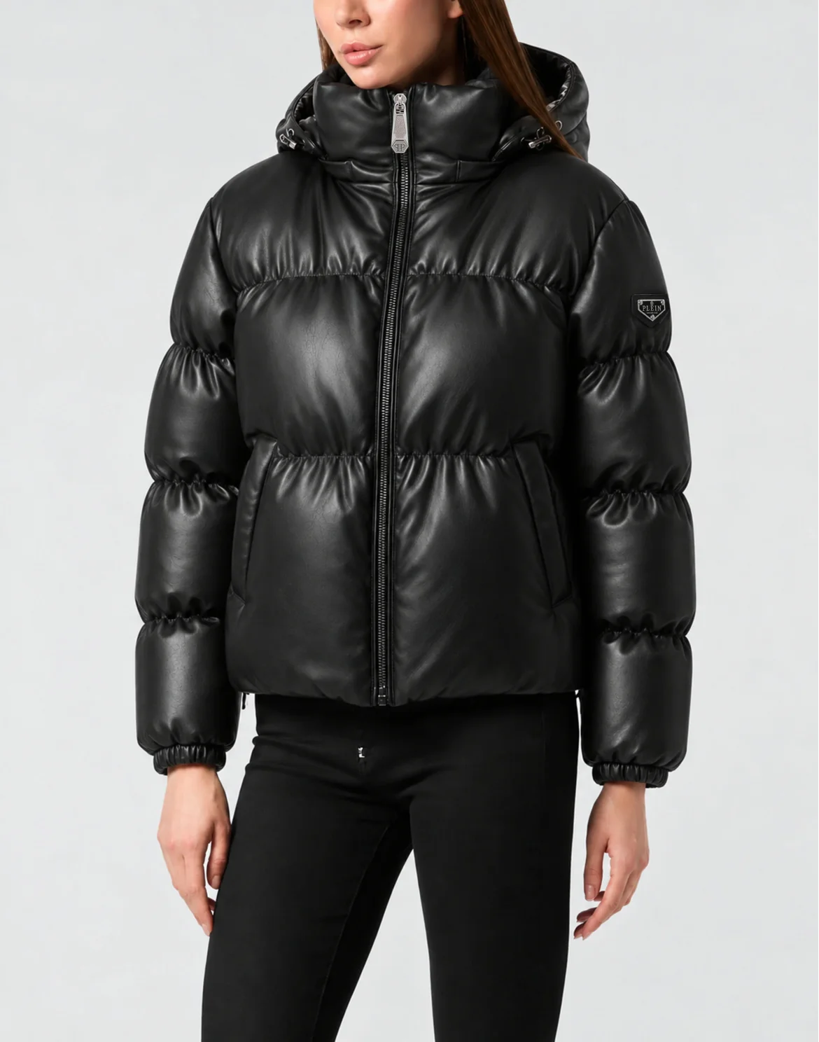 Eco Leather Puffer Jacket, цвет: Черный