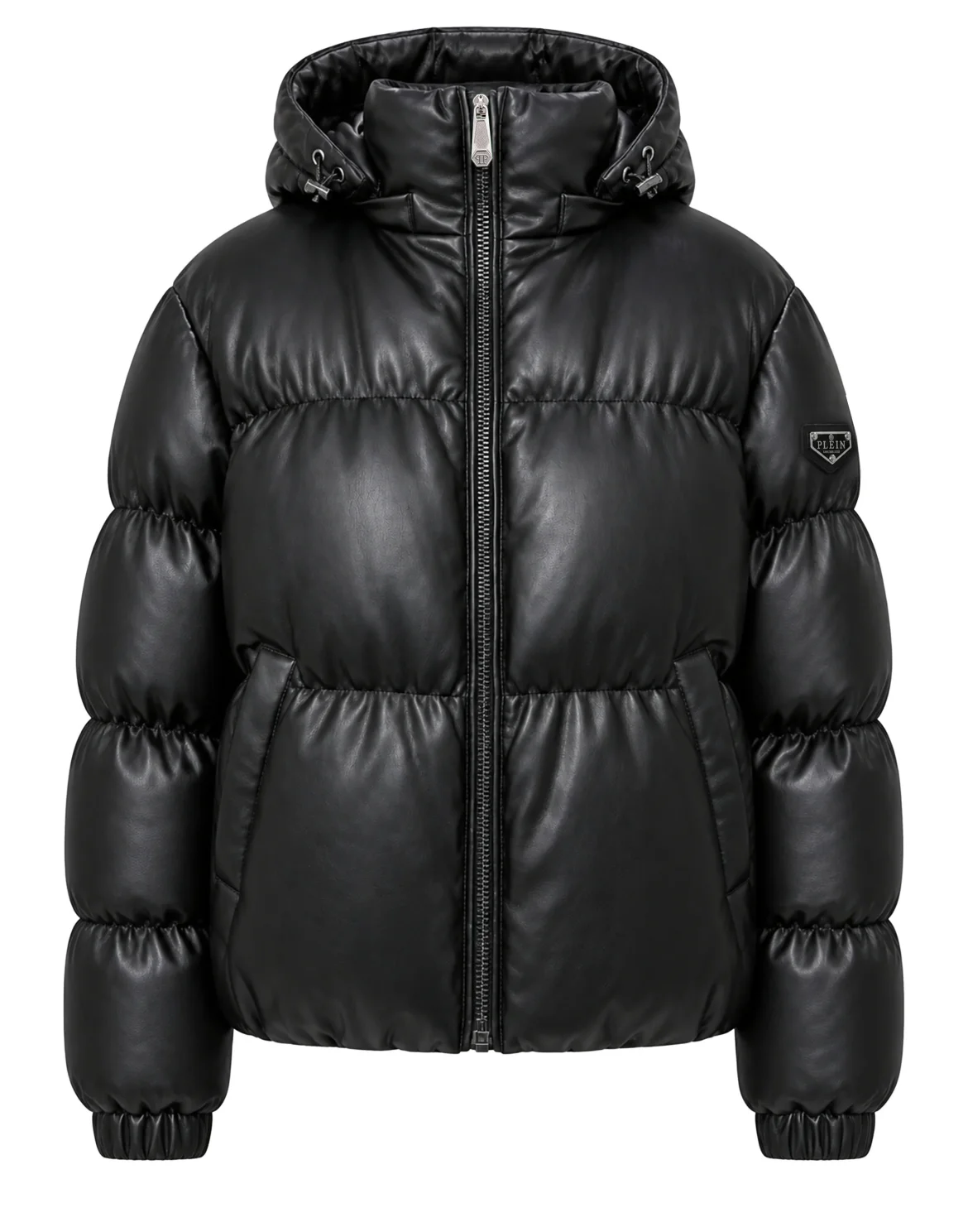 Eco Leather Puffer Jacket, цвет: Черный