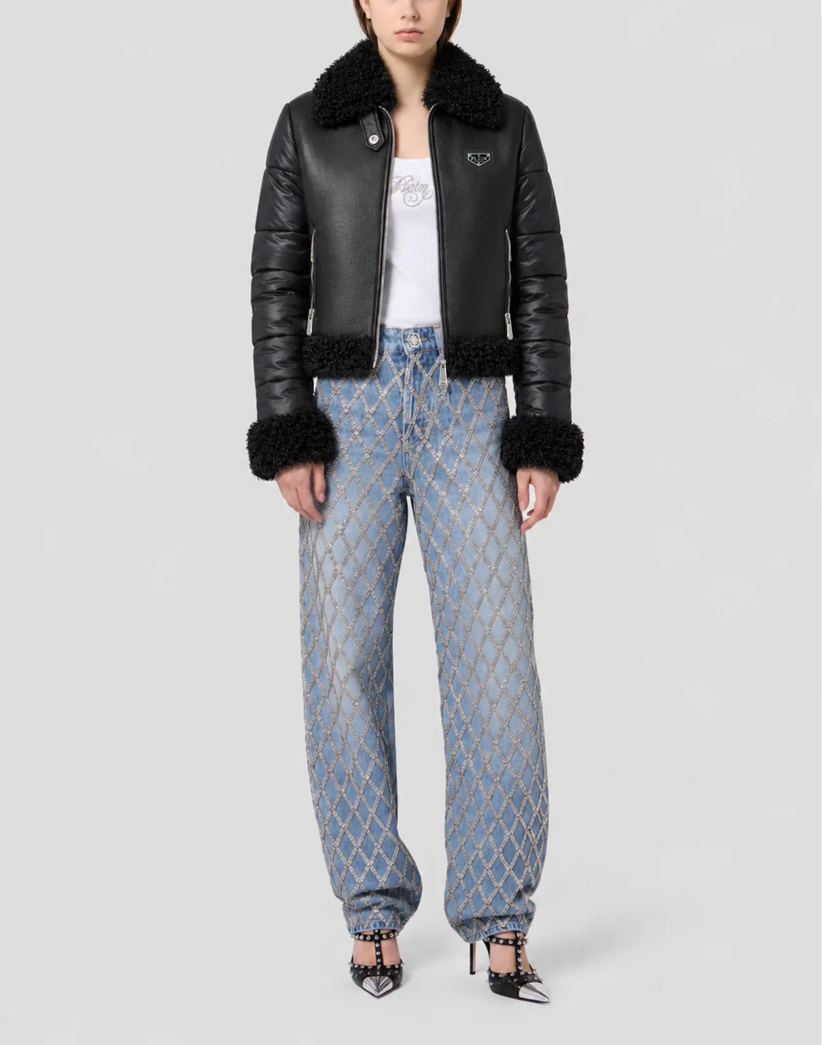 Eco Leather Shearling Jacket, цвет: Черный