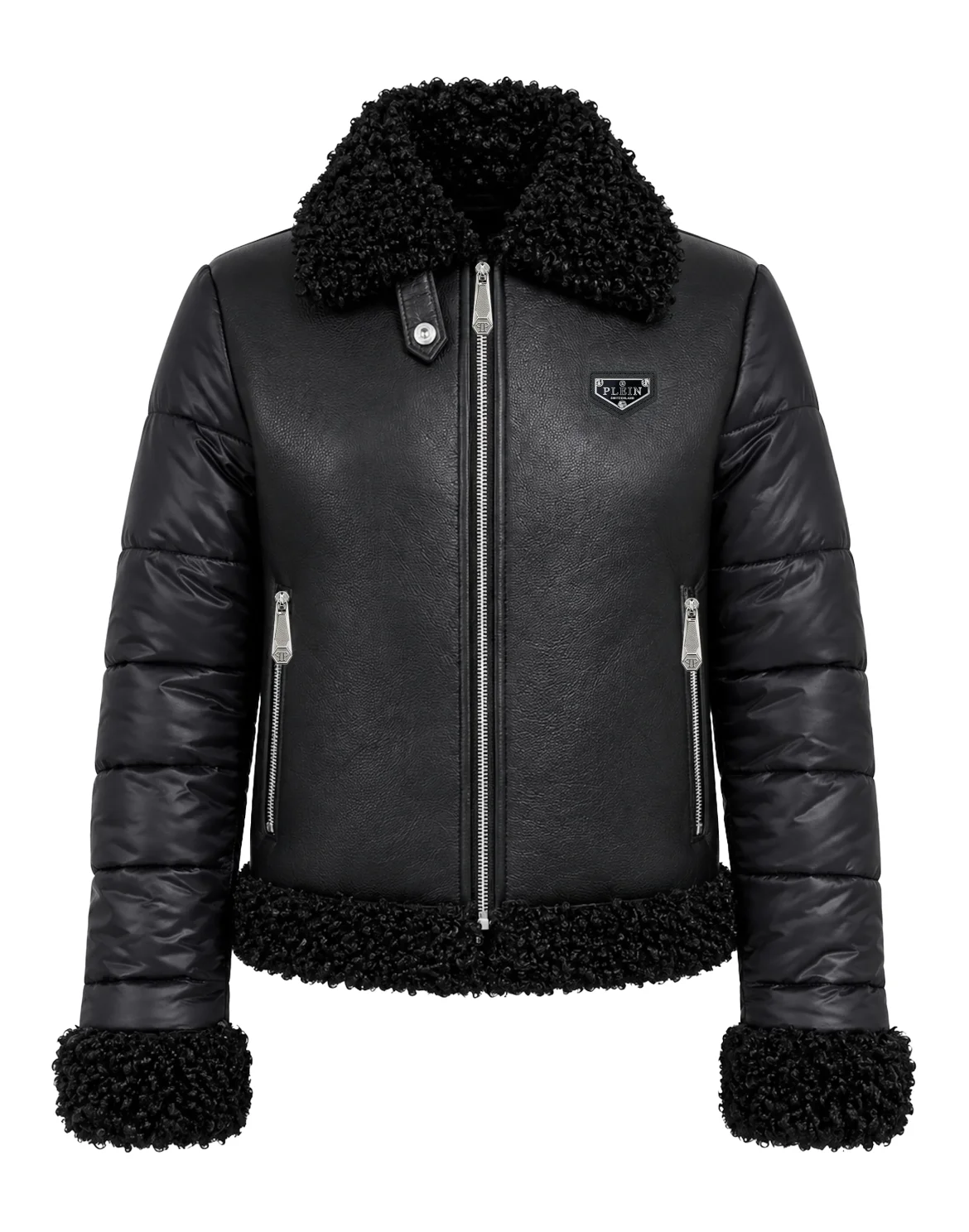 Eco Leather Shearling Jacket, цвет: Черный