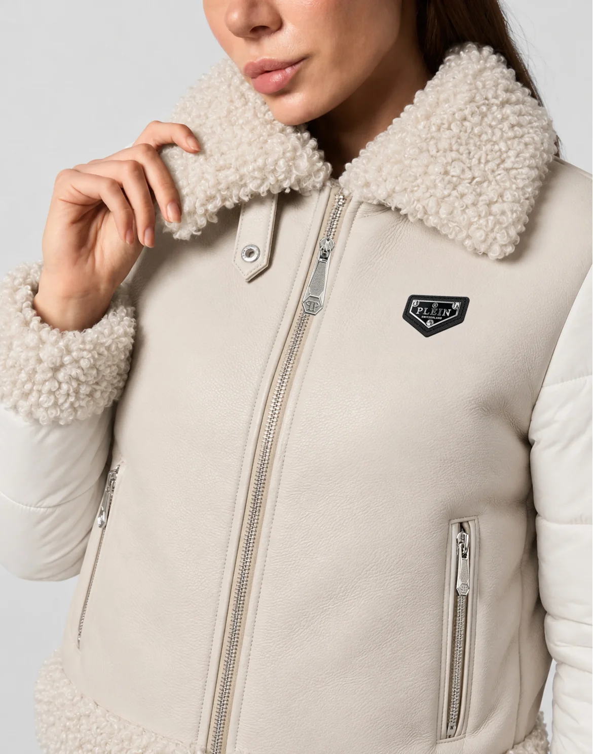 Eco Leather Shearling Jacket, цвет: Бежевый