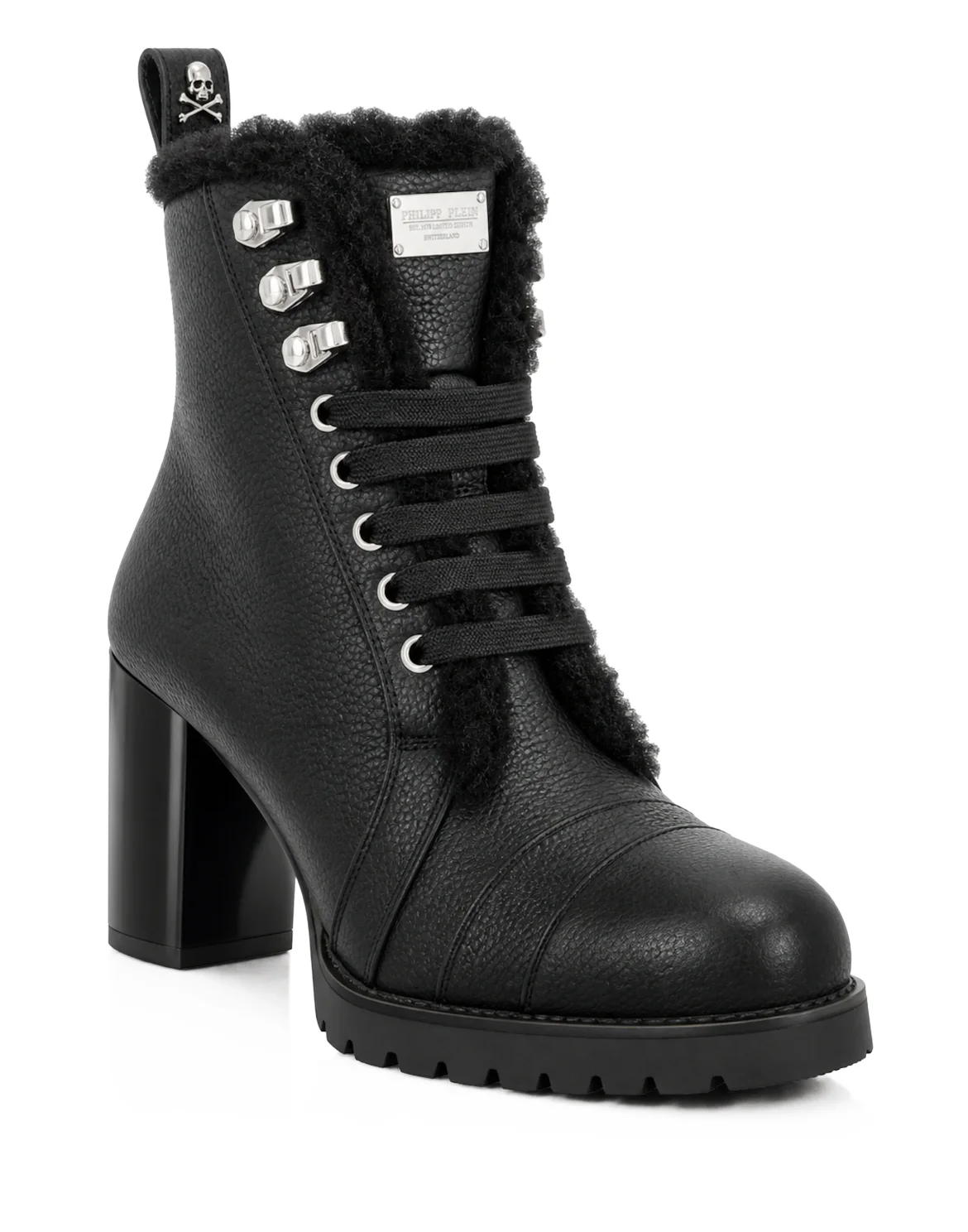 Leather Boots Lo-Heels Fake Fur, цвет: Черный