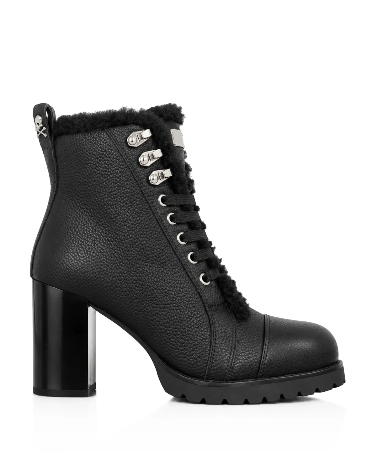 Leather Boots Lo-Heels Fake Fur, цвет: Черный