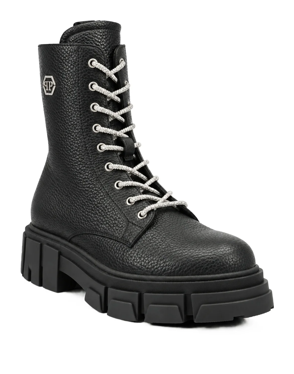 Leather Boots Deer Print Laces Strass, цвет: Черный