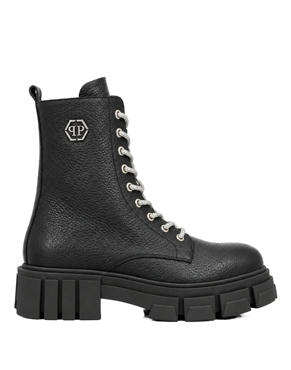Leather Boots Deer Print Laces Strass, цвет: Черный
