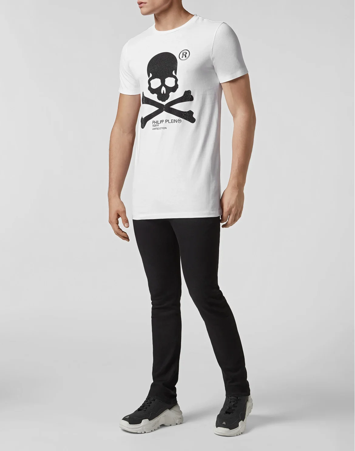 T-shirt Black Cut Round Neck Skull, цвет: Белый