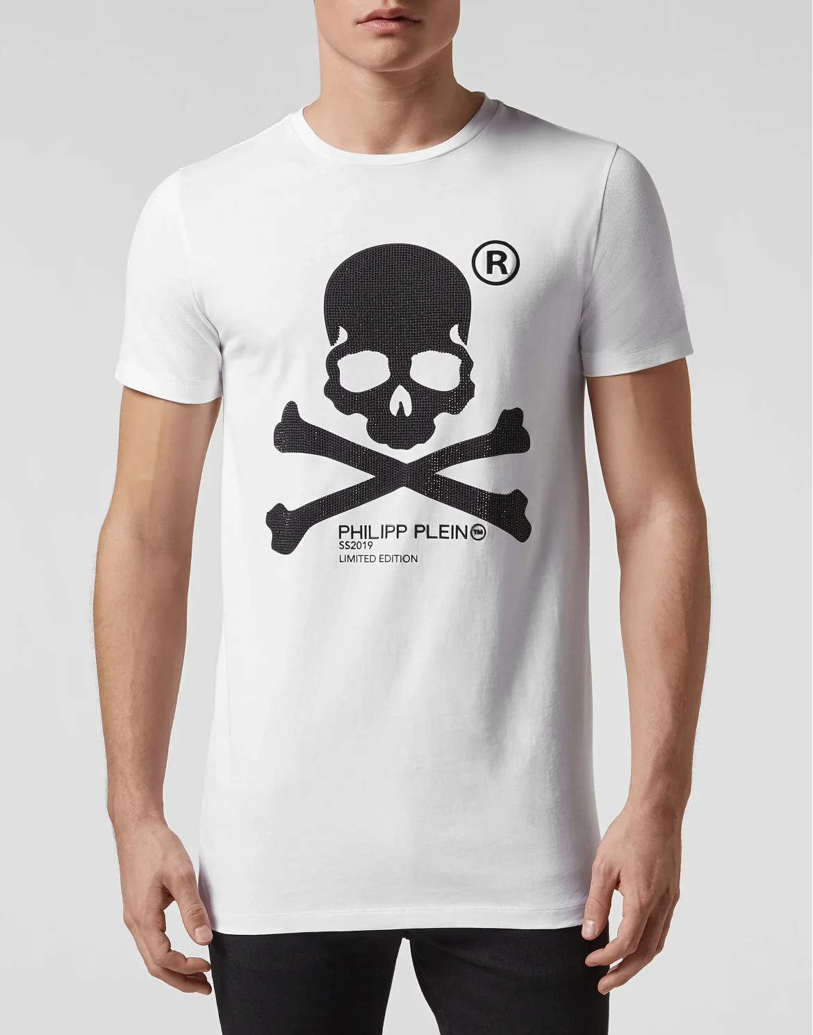 T-shirt Black Cut Round Neck Skull, цвет: Белый