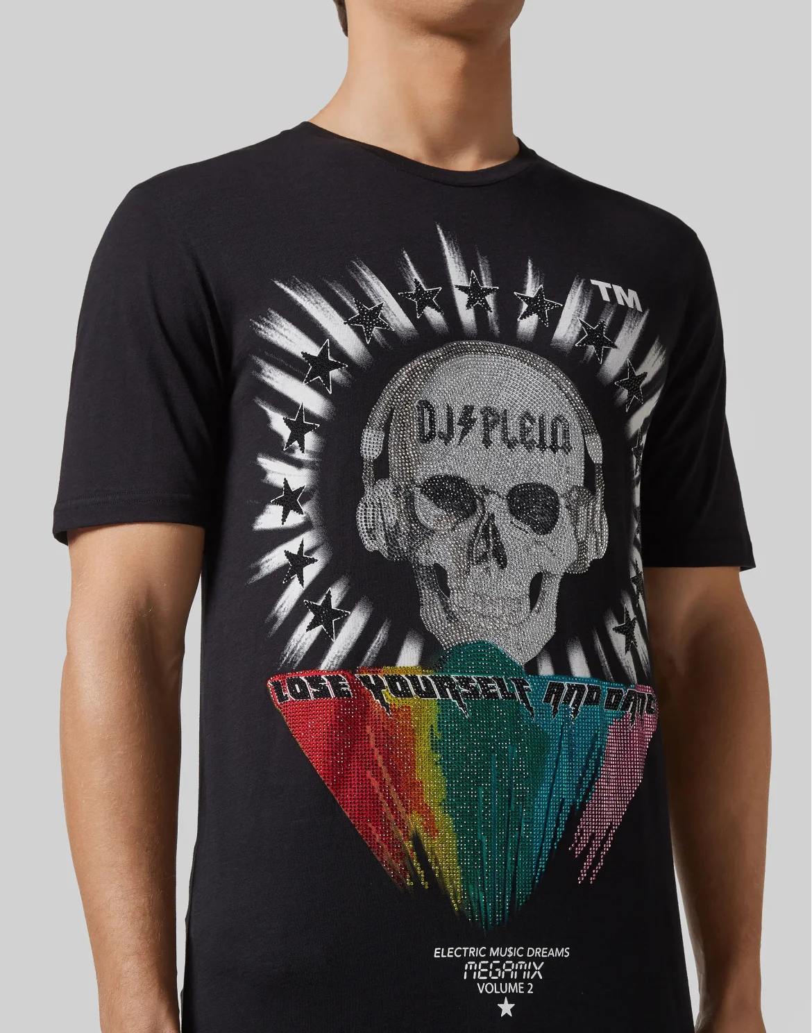 T-shirt Black Cut Round Neck DJ Plein, цвет: Черный