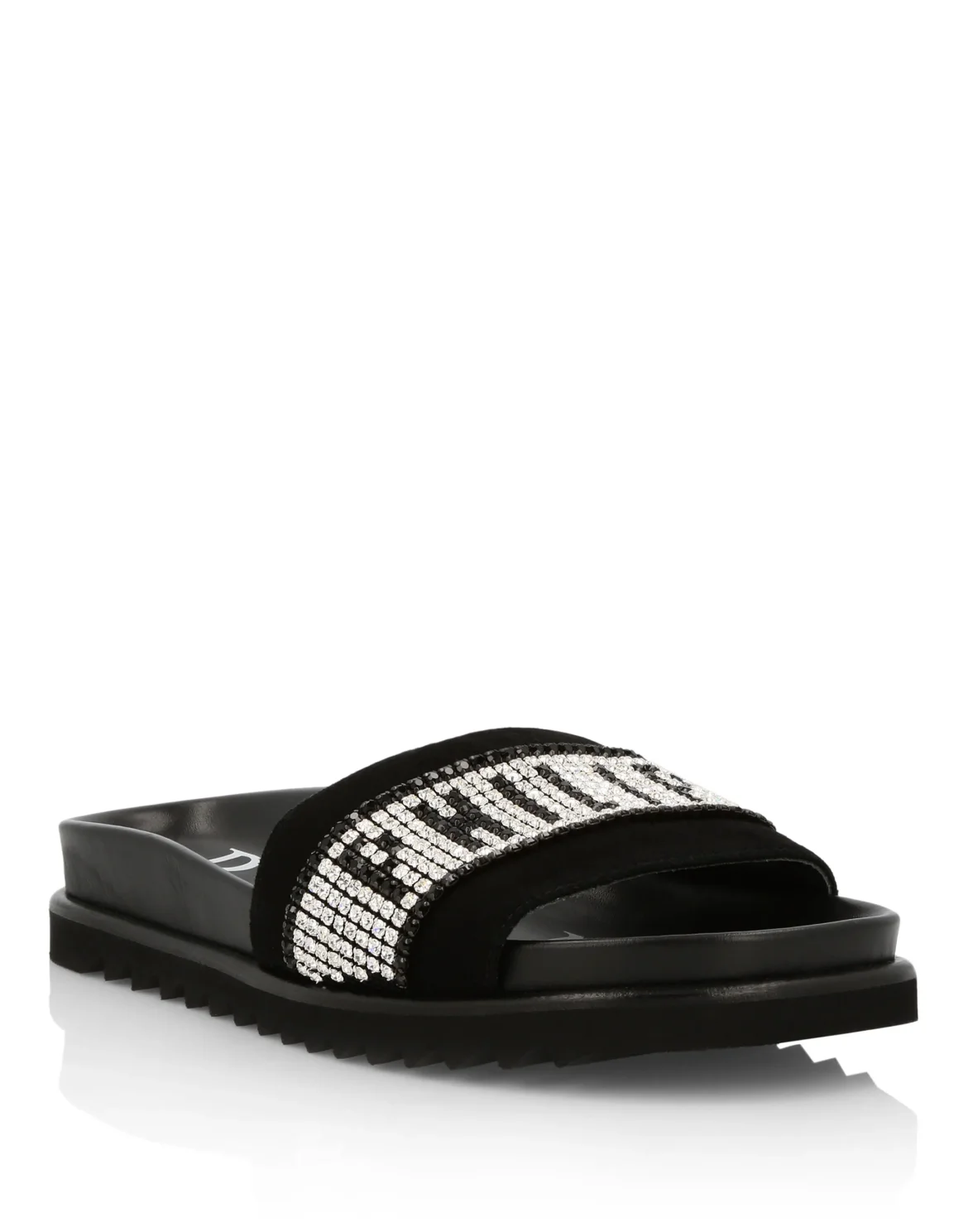Sandals Flat Crystal Plein, цвет: Черный