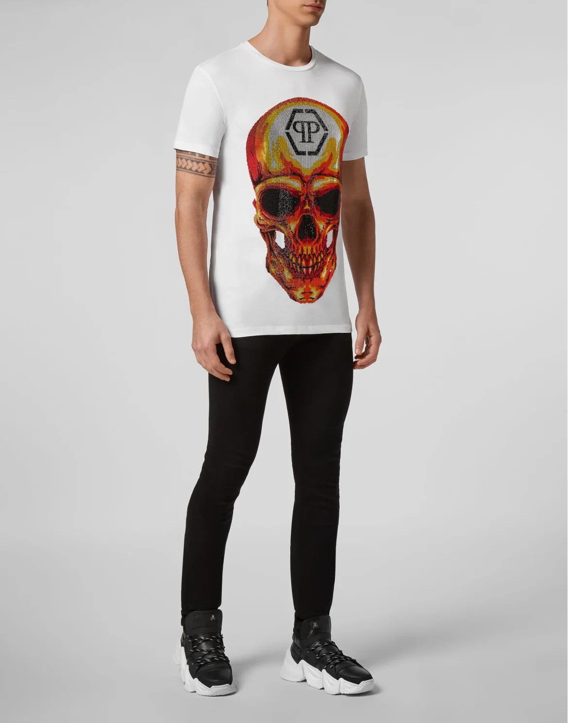T-shirt Round Neck SS Skull crystal, цвет: Белый