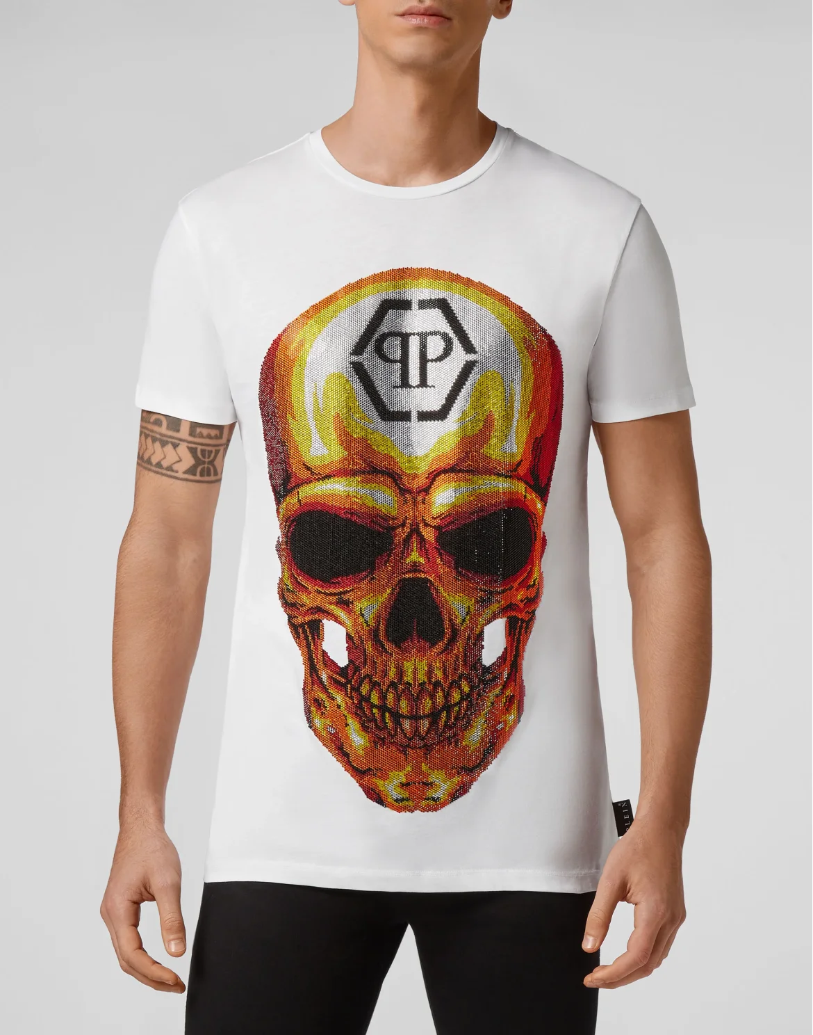 T-shirt Round Neck SS Skull crystal, цвет: Белый