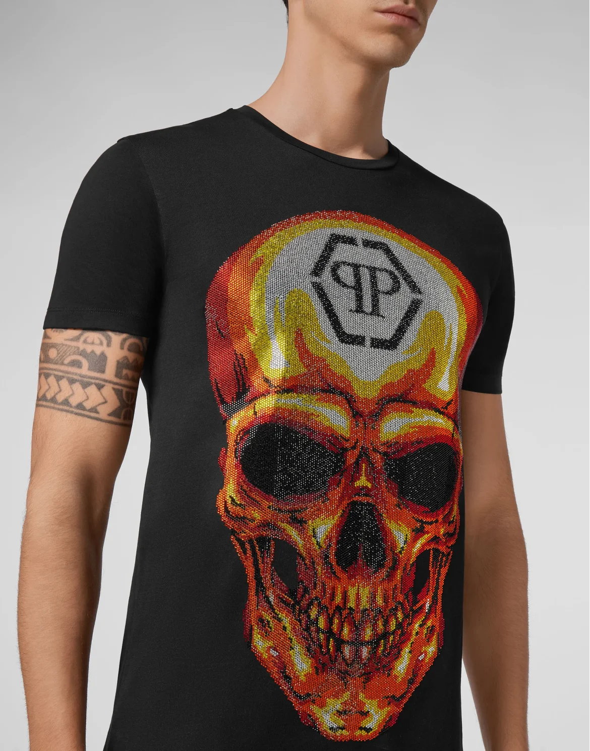 T-shirt Round Neck SS Skull crystal, цвет: Черный