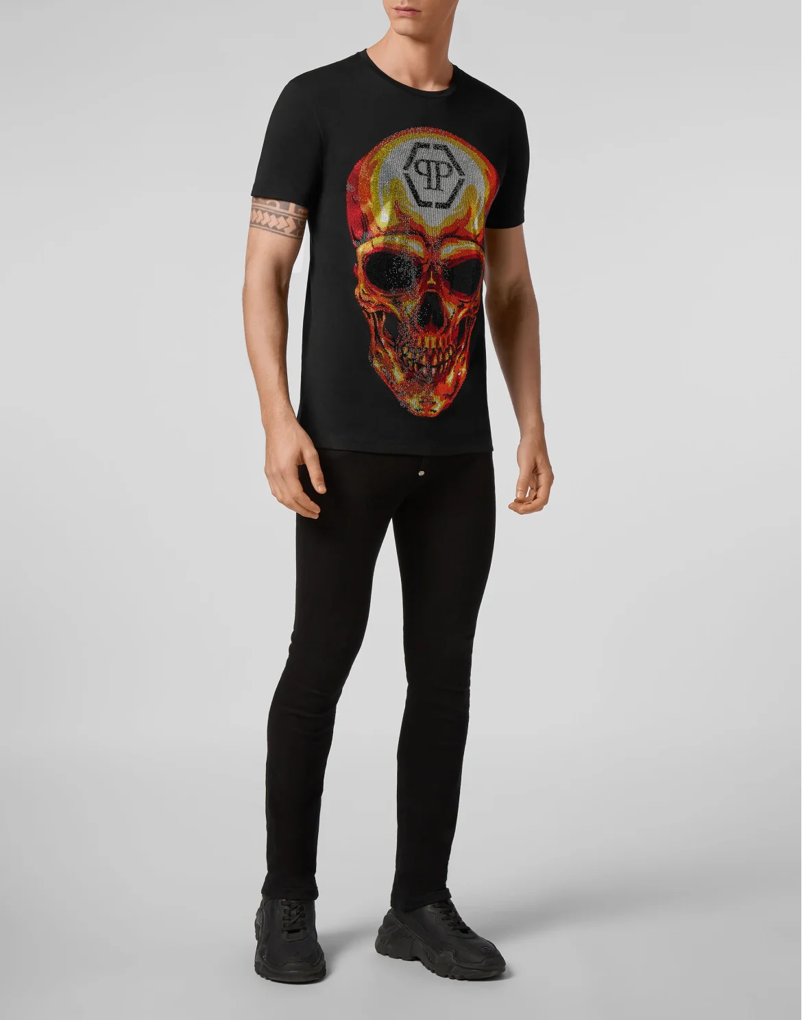 T-shirt Round Neck SS Skull crystal, цвет: Черный