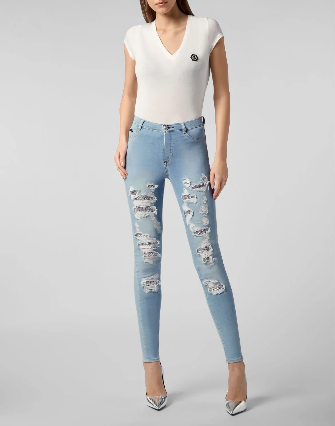 High Waist Jegging Destroyed, цвет: Голубой