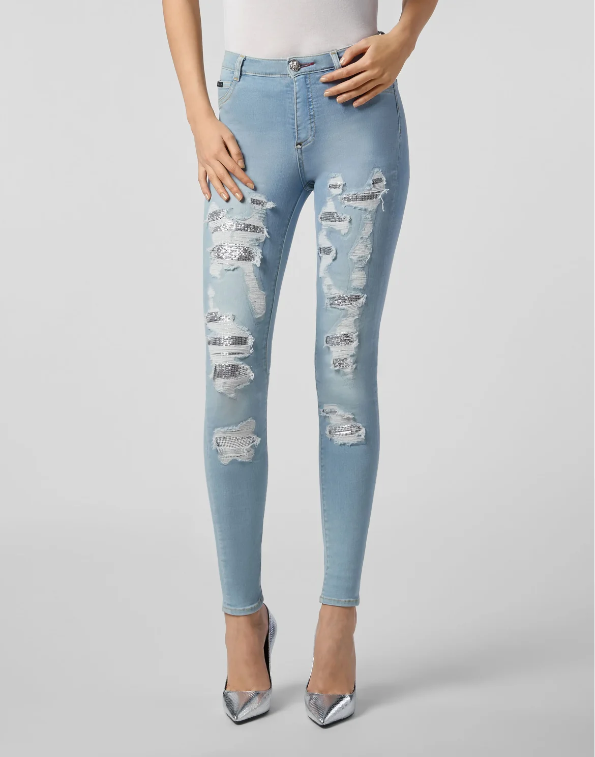 High Waist Jegging Destroyed, цвет: Голубой