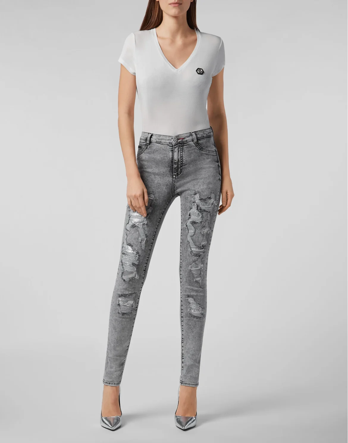 High Waist Jegging Destroyed, цвет: Серый