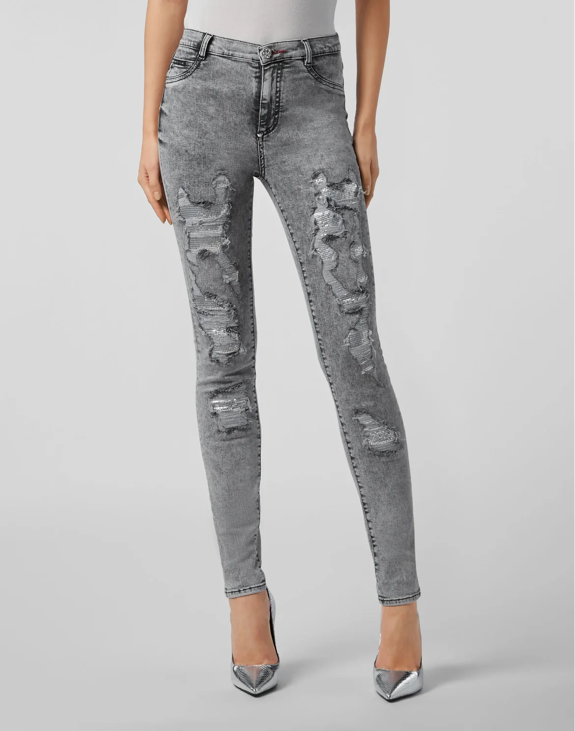 High Waist Jegging Destroyed, цвет: Серый