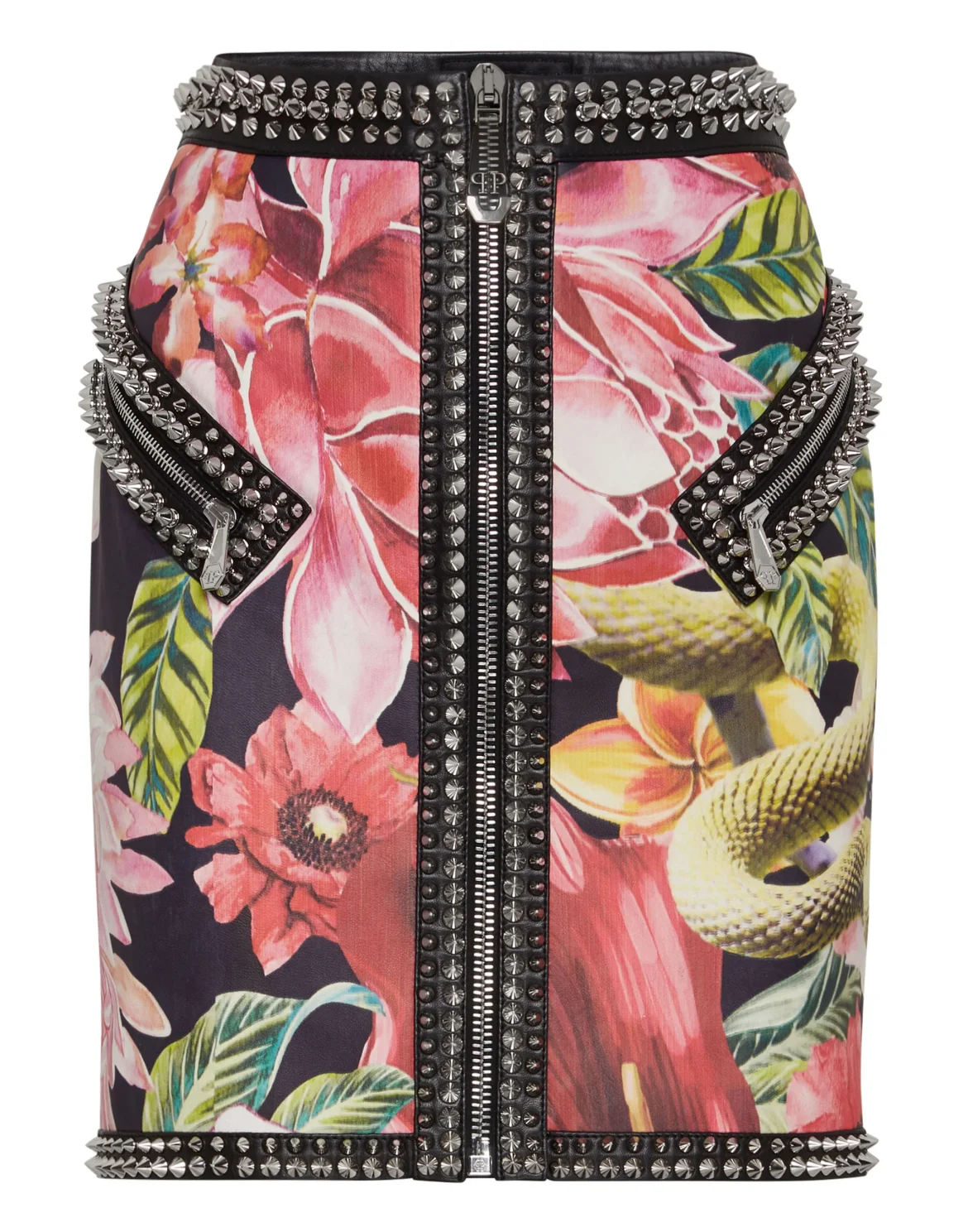 Leather Skirt Short Flowers, цвет: Черный