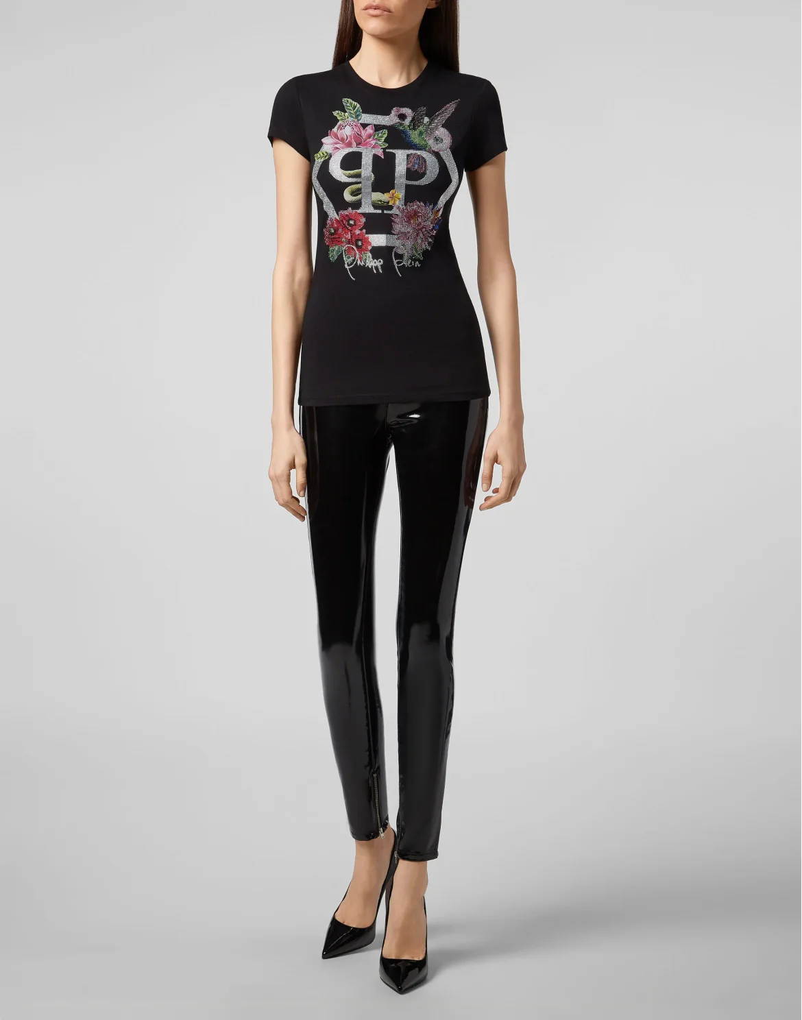 T-shirt Round Neck SS Flowers, цвет: Черный