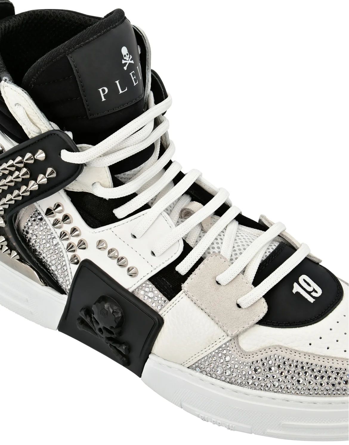 HI-TOP SNEAKERS PHANTOM KICK$ LEATHER STUD WITH STRASS SKULL, цвет: Черный