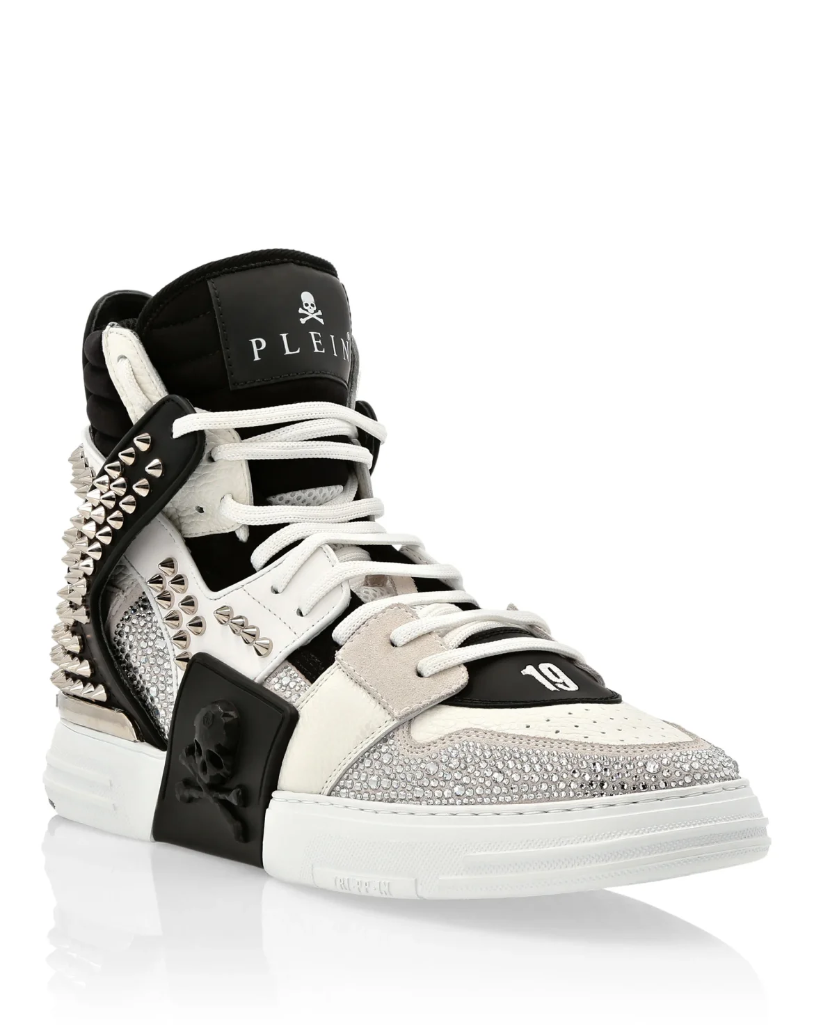 HI-TOP SNEAKERS PHANTOM KICK$ LEATHER STUD WITH STRASS SKULL, цвет: Черный