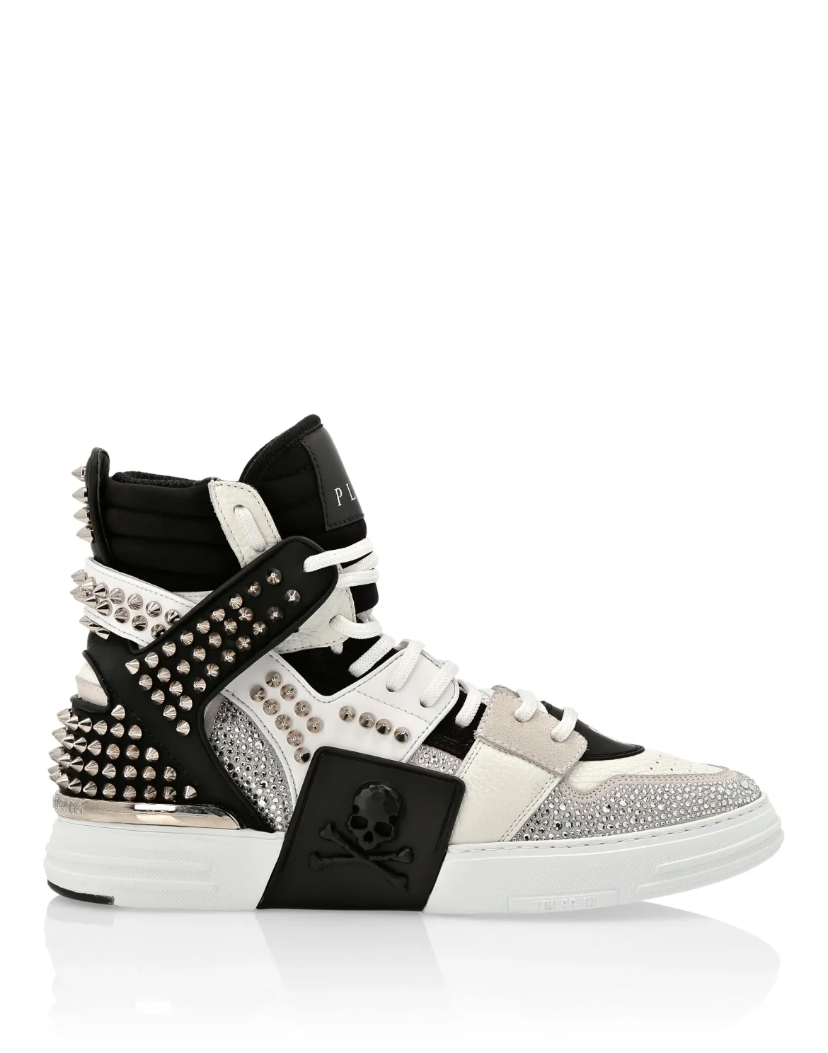 HI-TOP SNEAKERS PHANTOM KICK$ LEATHER STUD WITH STRASS SKULL, цвет: Черный