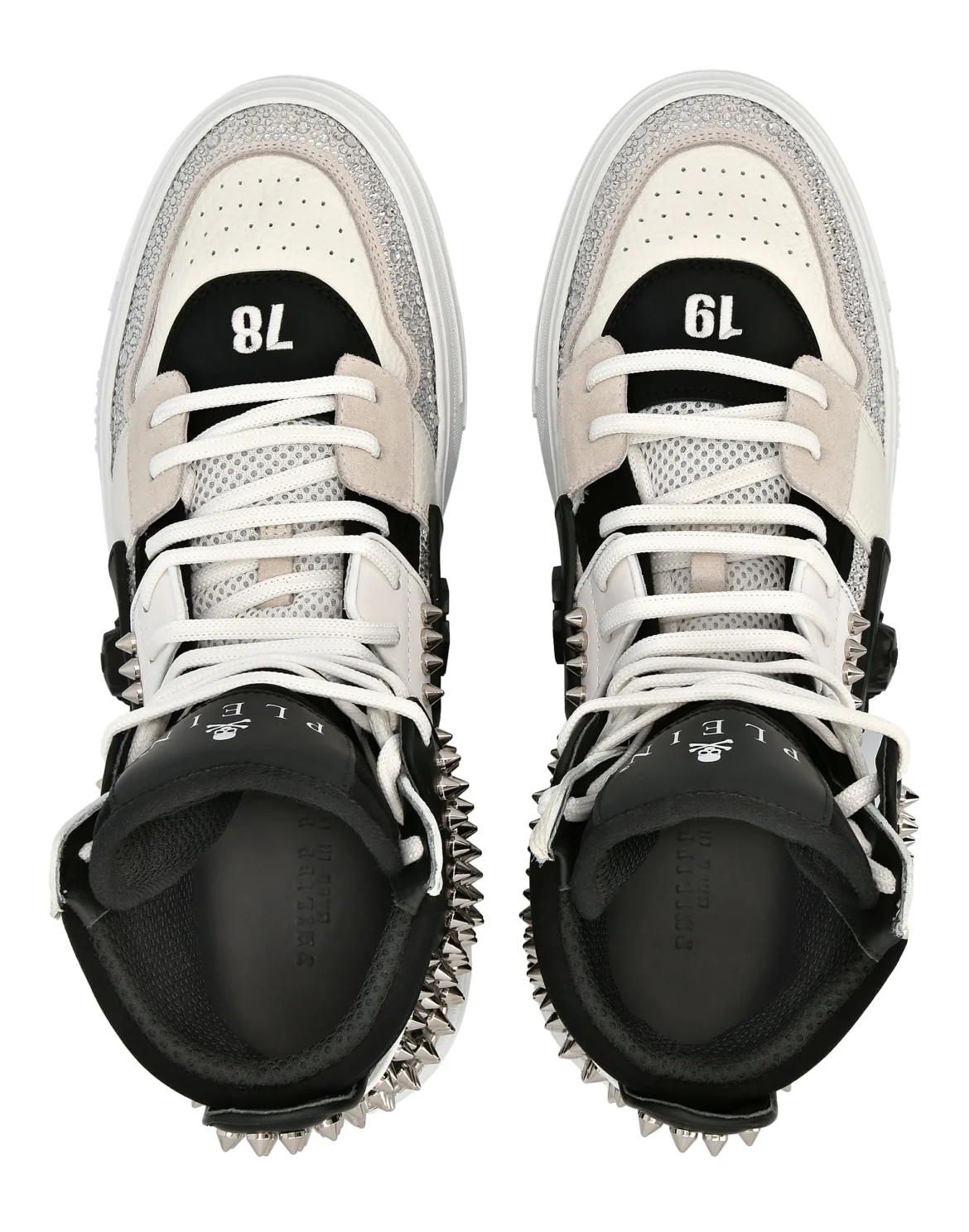 HI-TOP SNEAKERS PHANTOM KICK$ LEATHER STUD WITH STRASS SKULL, цвет: Черный