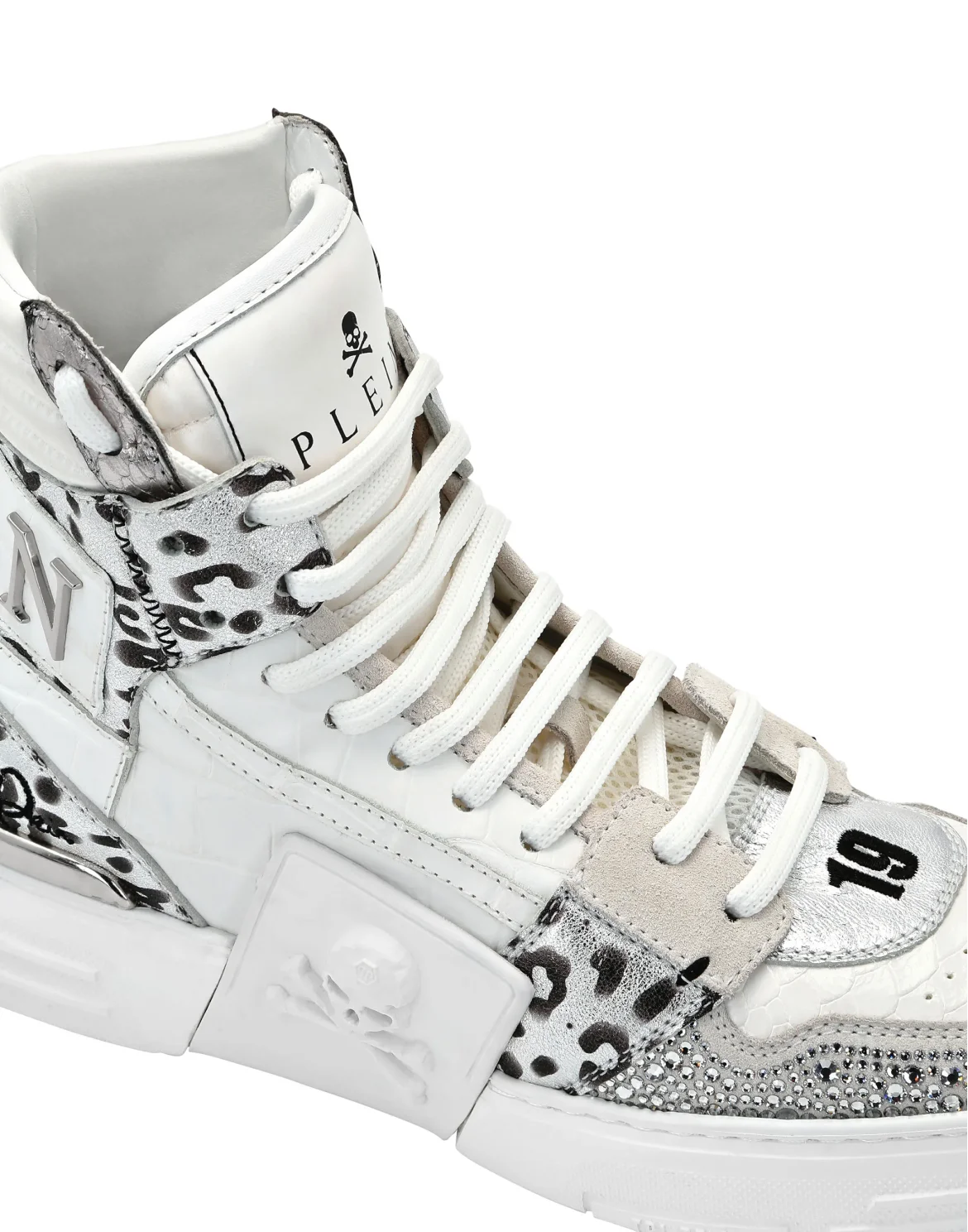 PHANTOM KICK$ Hi-Top Mixed Materials Skull, цвет: Белый