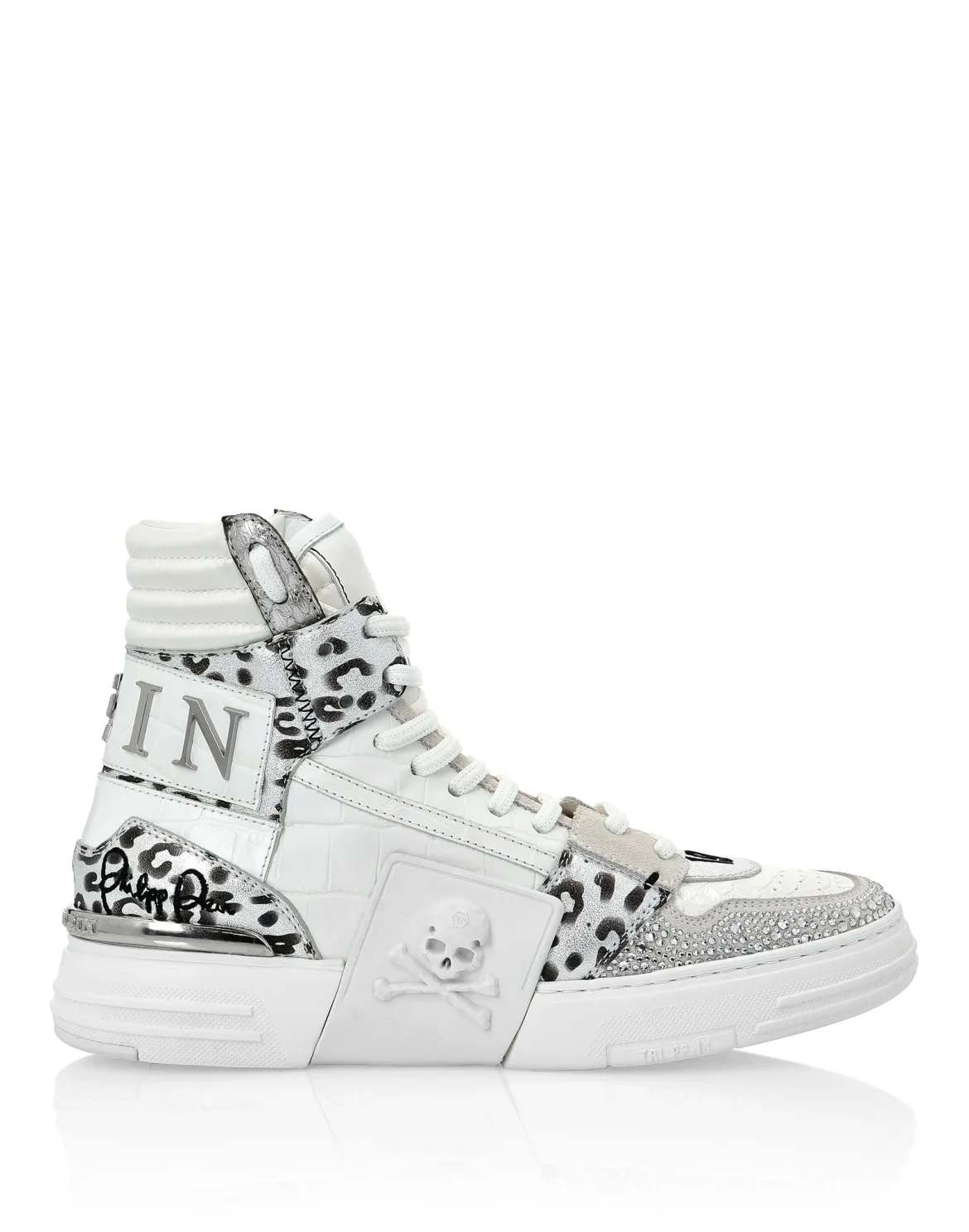 PHANTOM KICK$ Hi-Top Mixed Materials Skull, цвет: Белый