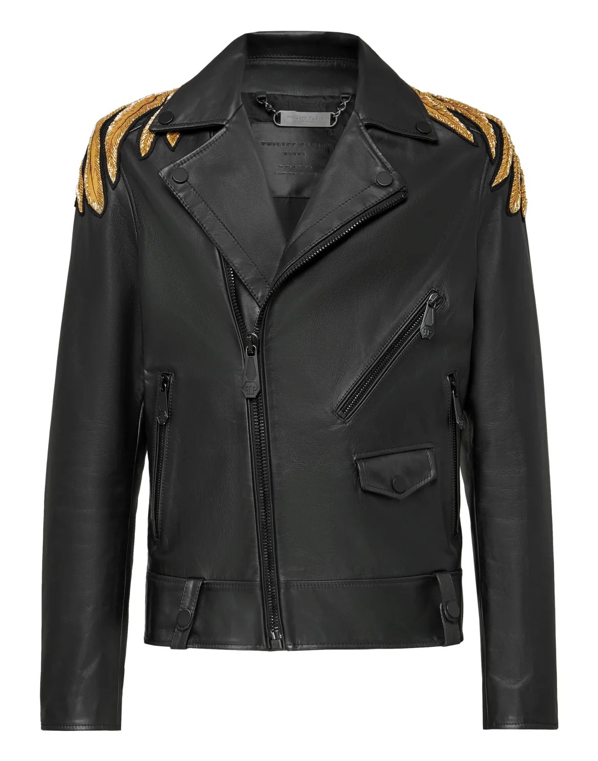 Leather Biker Hand stitched Golden Eagle, цвет: Черный
