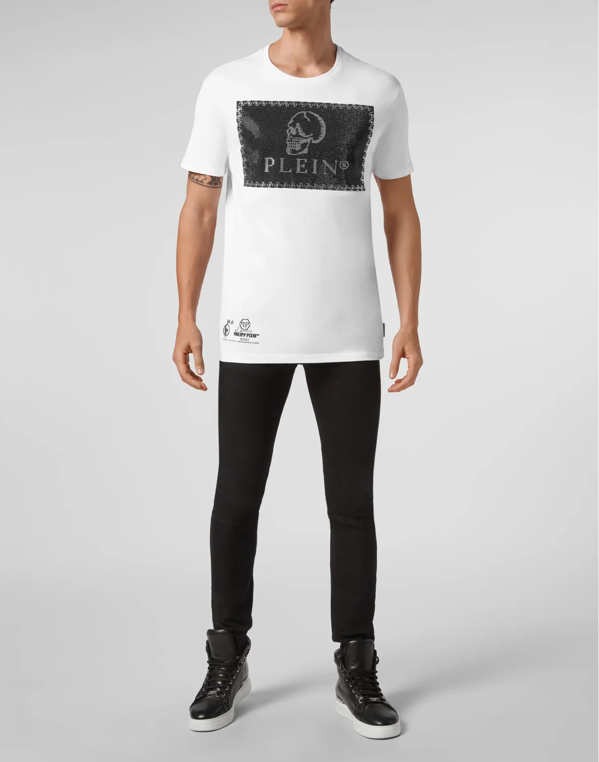 T-shirt Round Neck SS Outline Skull crystal, цвет: Белый