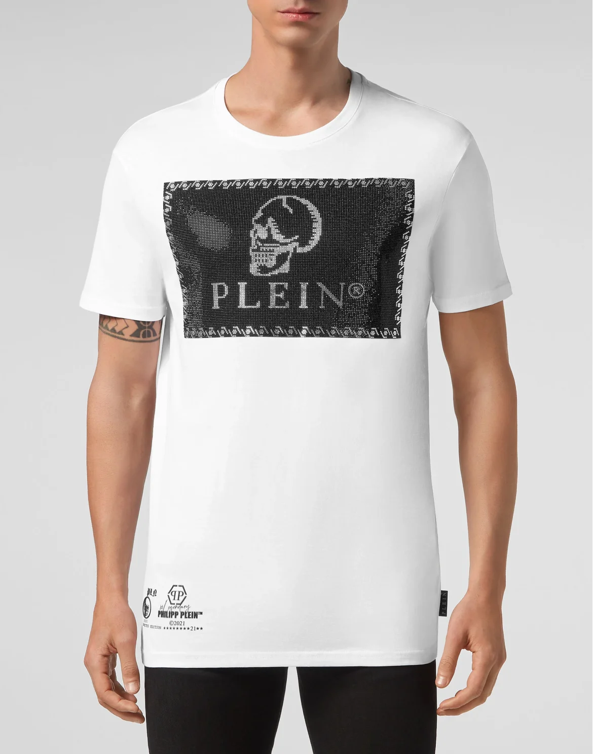 T-shirt Round Neck SS Outline Skull crystal, цвет: Белый