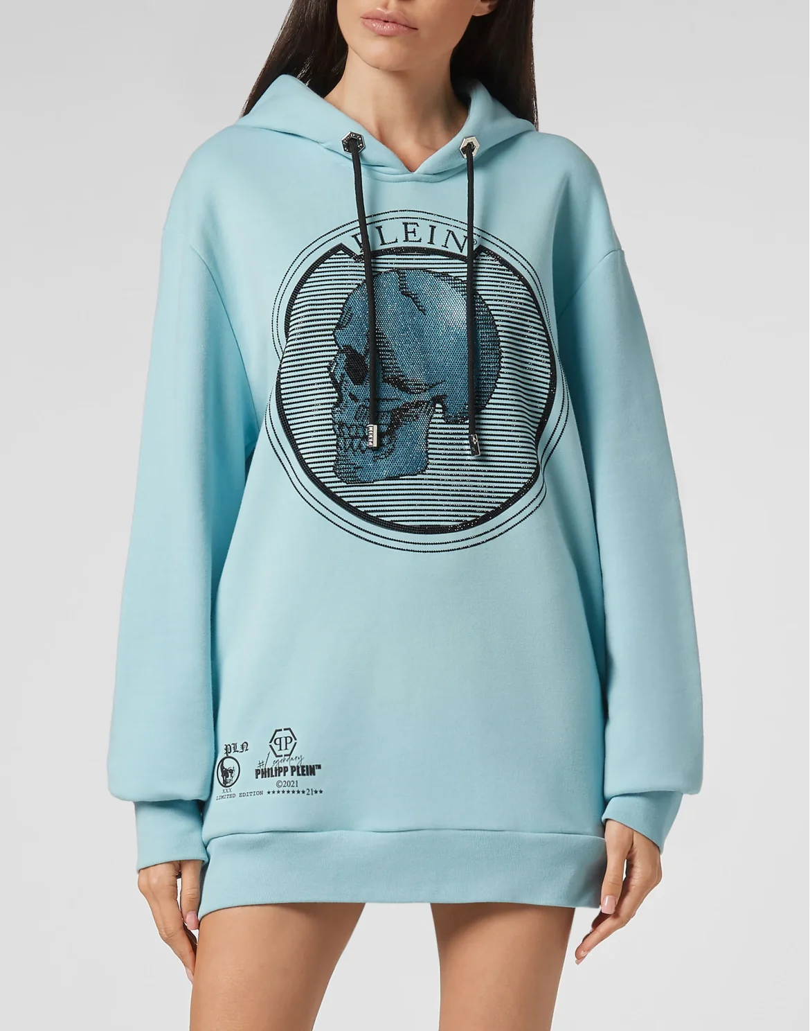 Hoodie sweatshirt Outline Skull crystal, цвет: Голубой