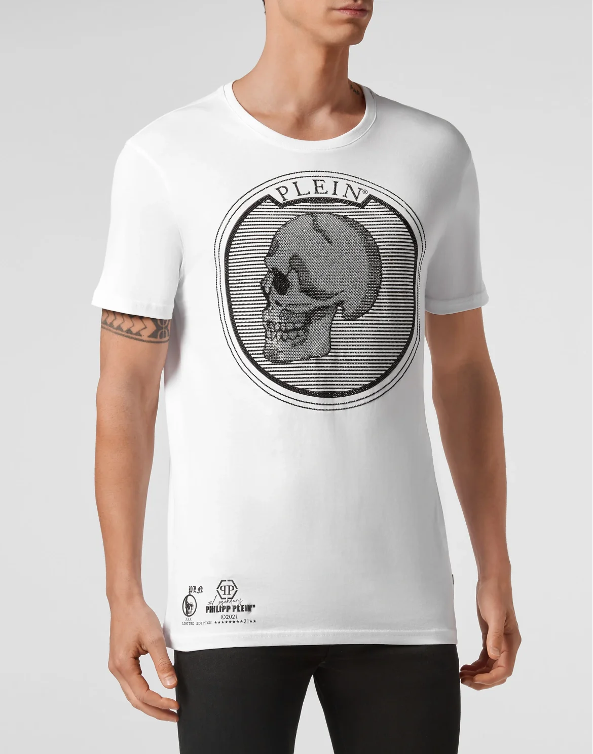 T-shirt Round Neck SS Outline Skull crystal, цвет: Белый