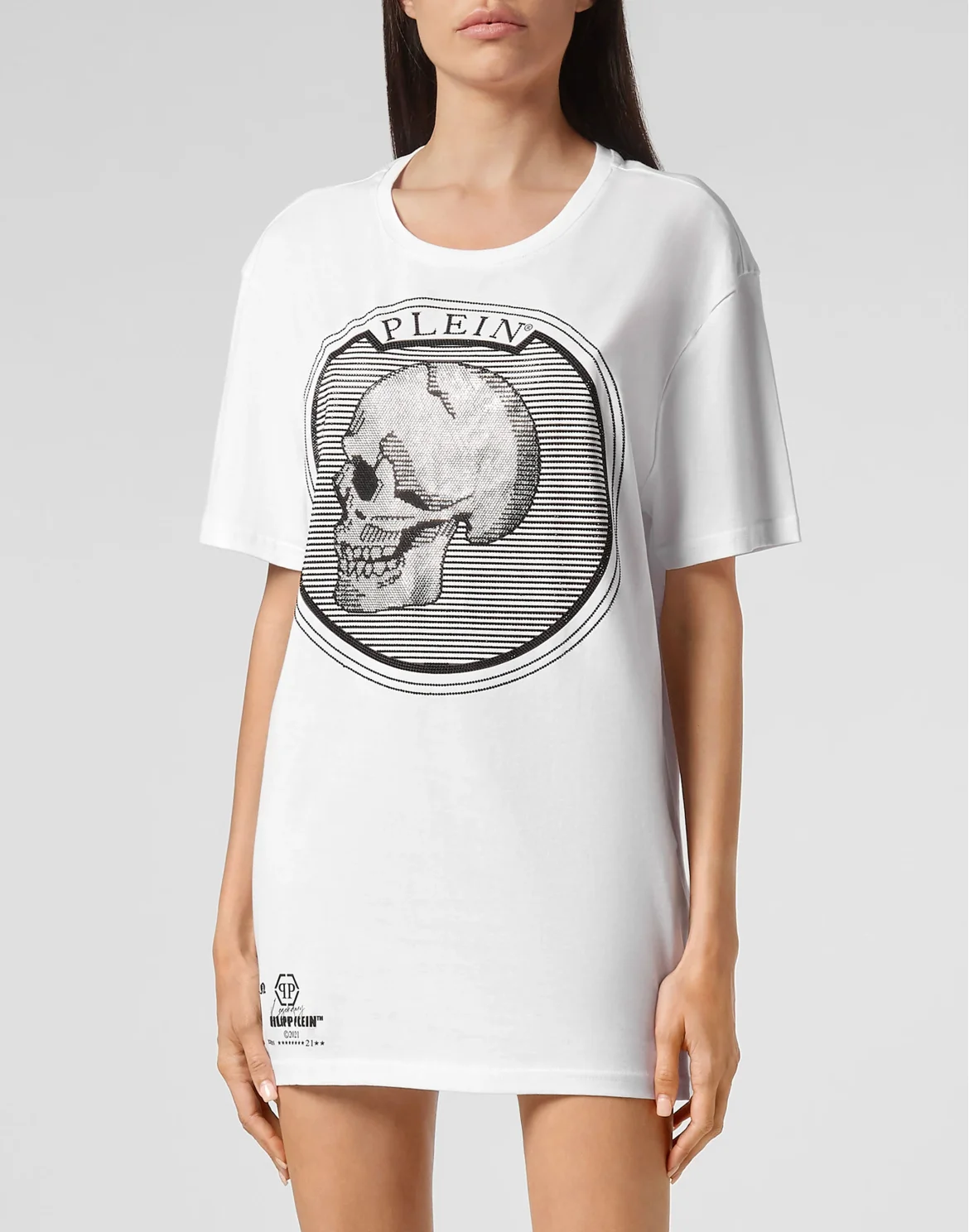 T-shirt Round Neck SS Outline Skull crystal, цвет: Белый