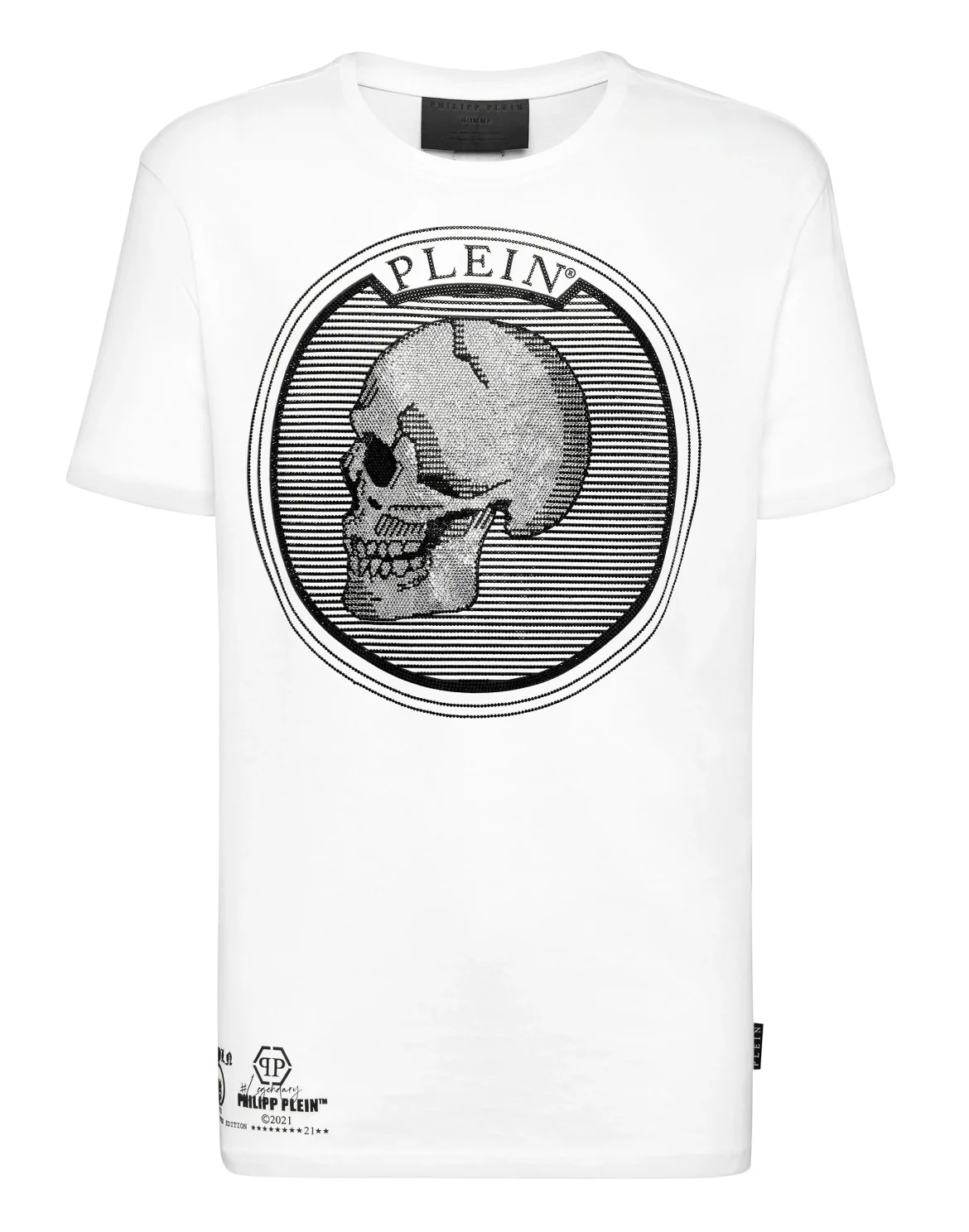 T-shirt Round Neck SS Outline Skull crystal, цвет: Белый
