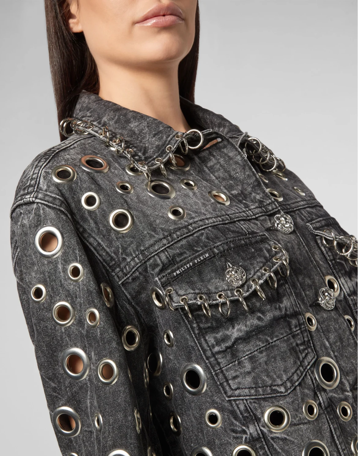 Denim Jacket Metal Rings, цвет: Серый