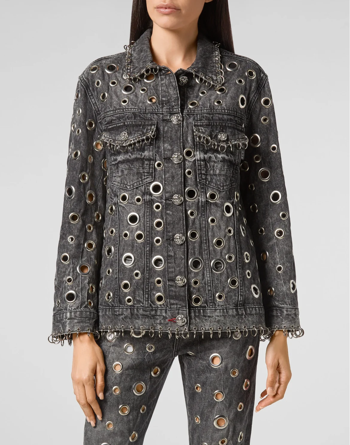 Denim Jacket Metal Rings, цвет: Серый