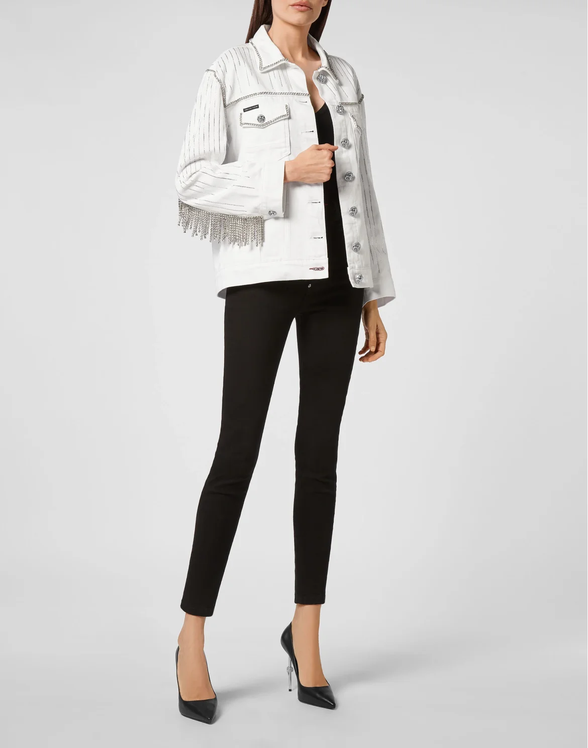 Denim Jacket Crystal Fringe, цвет: Белый
