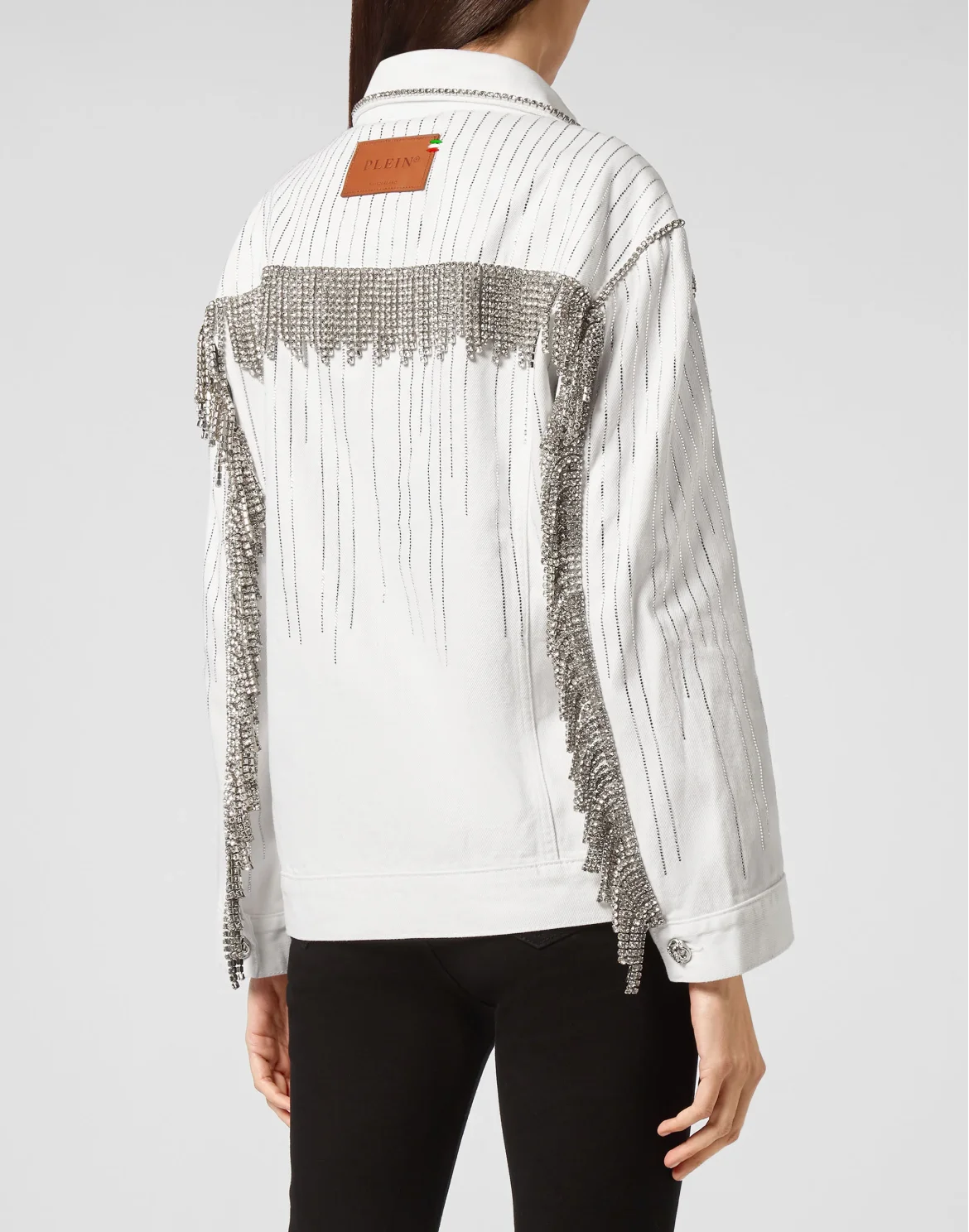 Denim Jacket Crystal Fringe, цвет: Белый