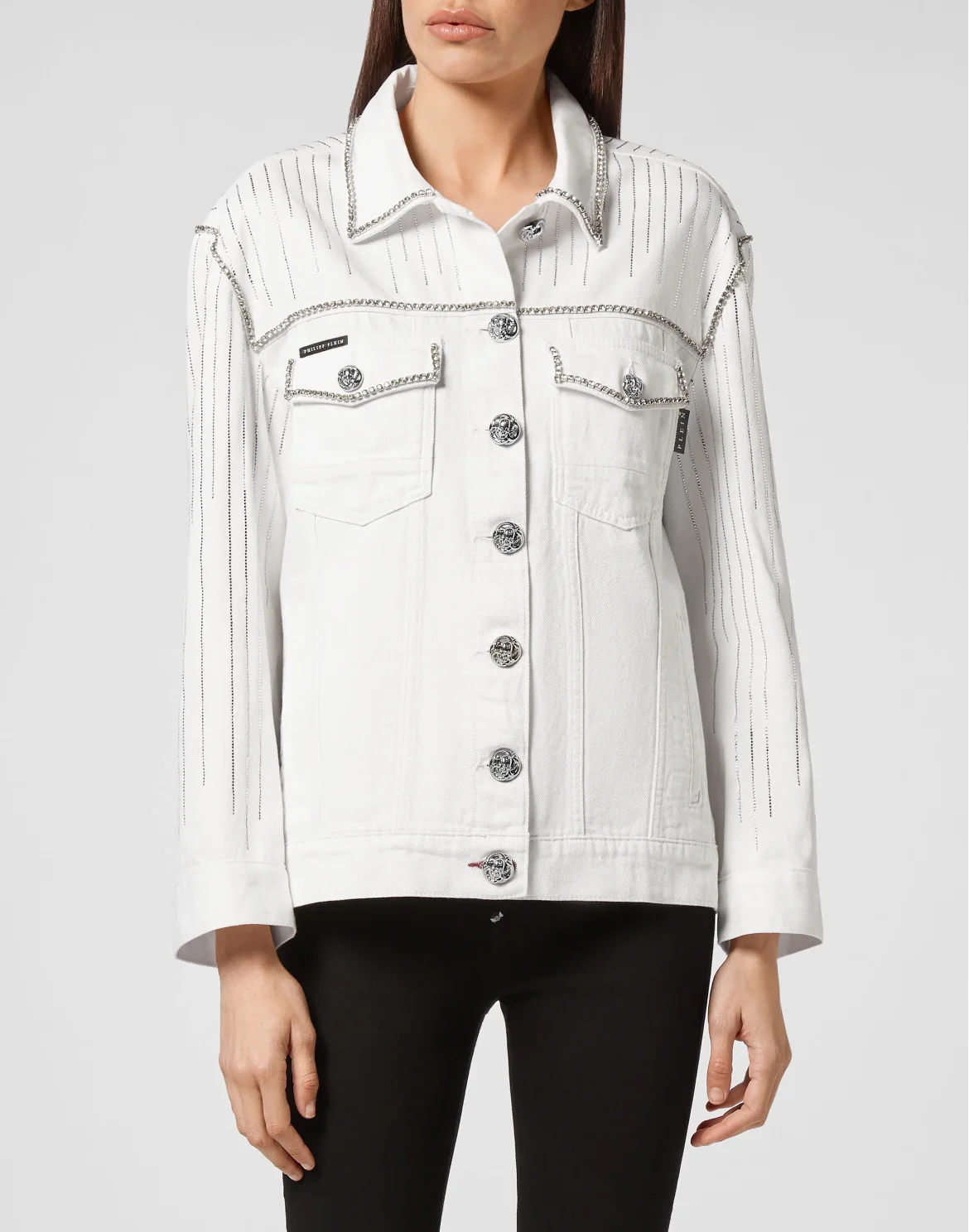 Denim Jacket Crystal Fringe, цвет: Белый