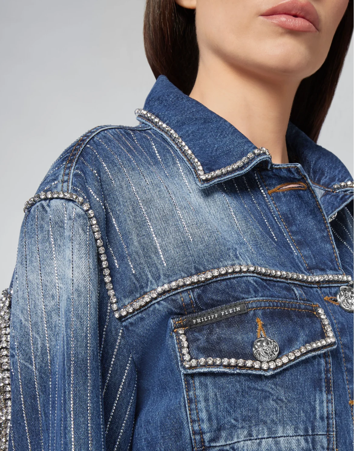 Denim Jacket Crystal Fringe, цвет: Синий