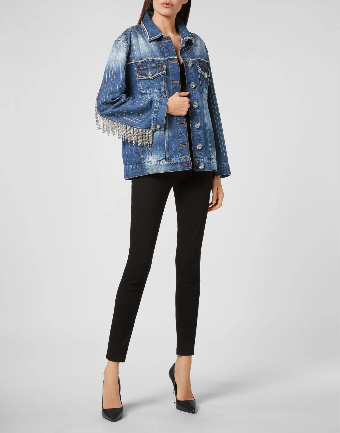 Denim Jacket Crystal Fringe, цвет: Синий