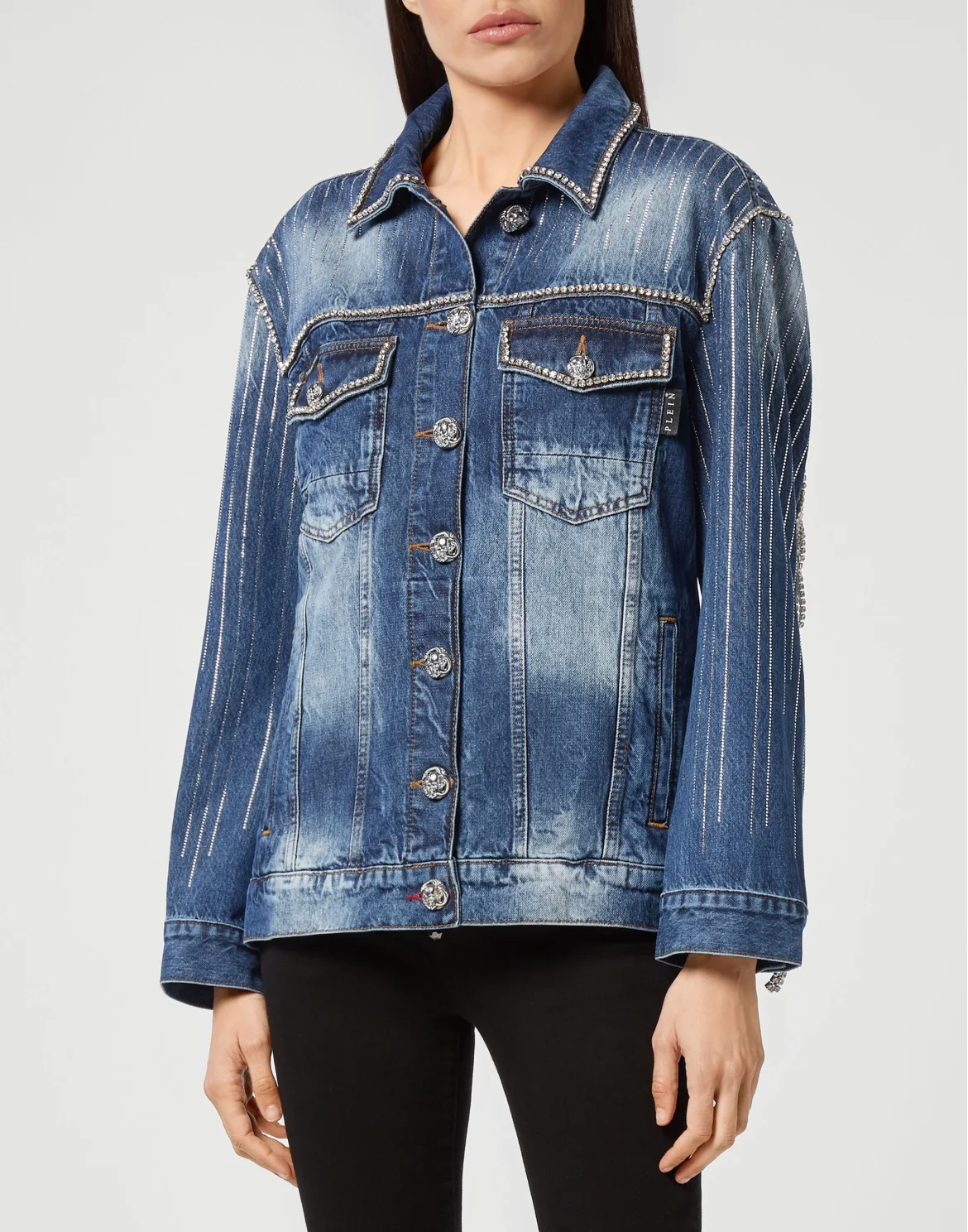 Denim Jacket Crystal Fringe, цвет: Синий