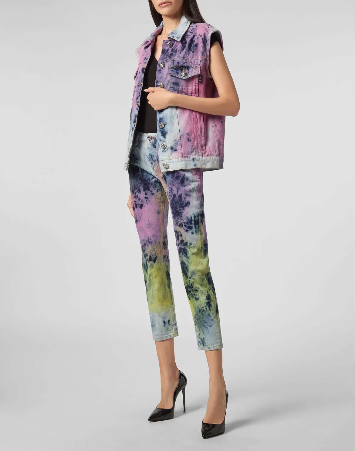 Denim vest Bleached Tie dye, цвет: Мультиколор