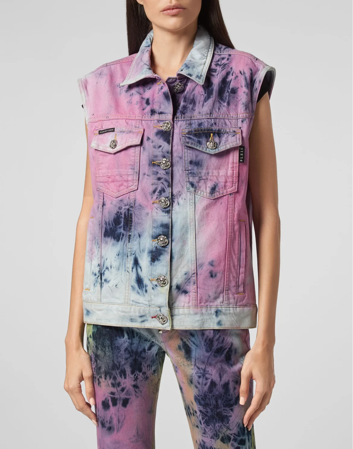 Denim vest Bleached Tie dye, цвет: Мультиколор