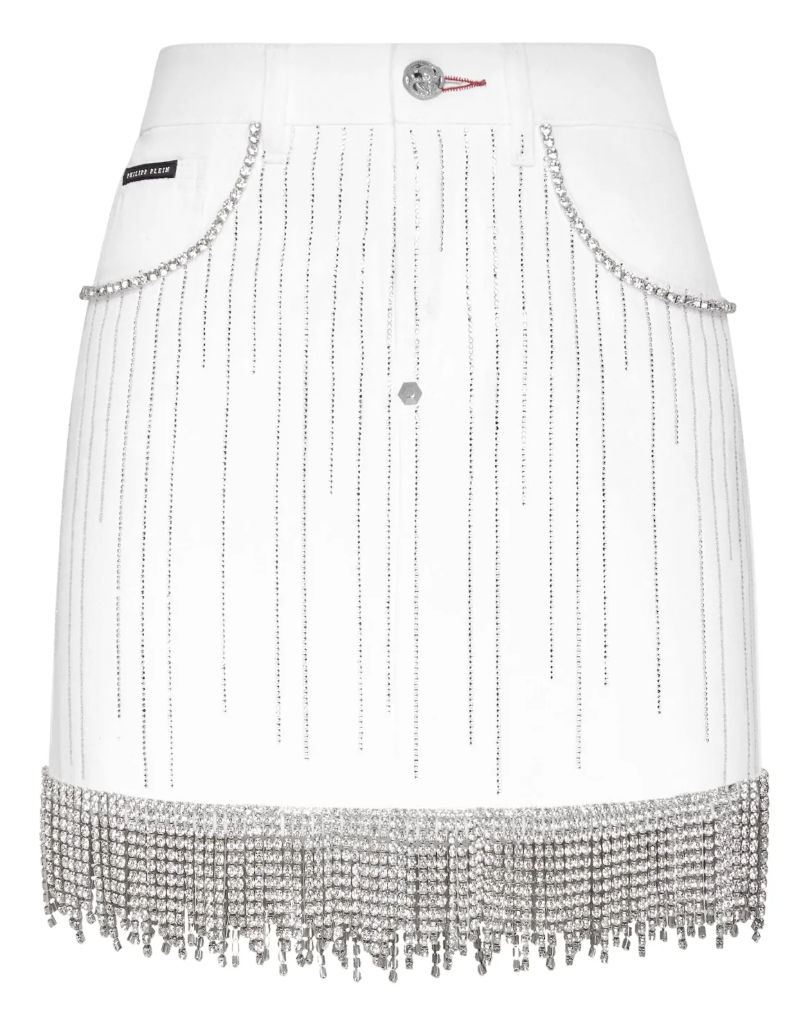 Denim Skirt Crystal Fringe, цвет: Белый