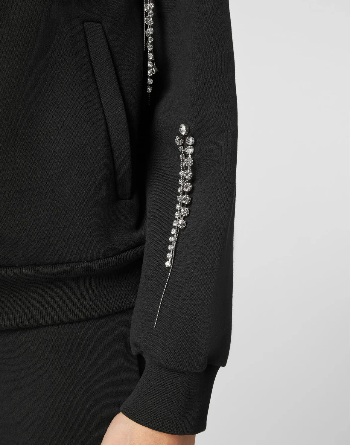 Hoodie Sweatjacket Crystal Fringe, цвет: Черный